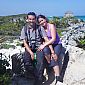 Super photo de nous deux entre les ruines Maya de Tulum et la mer turqoise